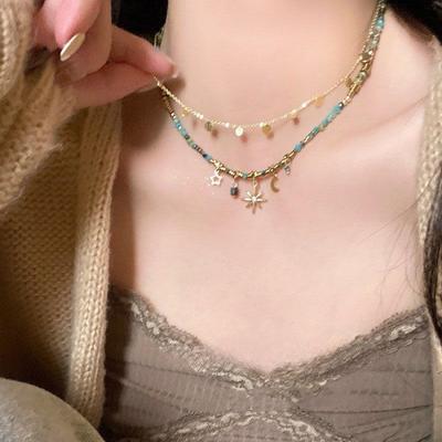 Bohemian Style Stone Beads Necklace for Women Charm Mang Star Pendant Stacked Clavicle Chain Fashion Jewelry Gifts
