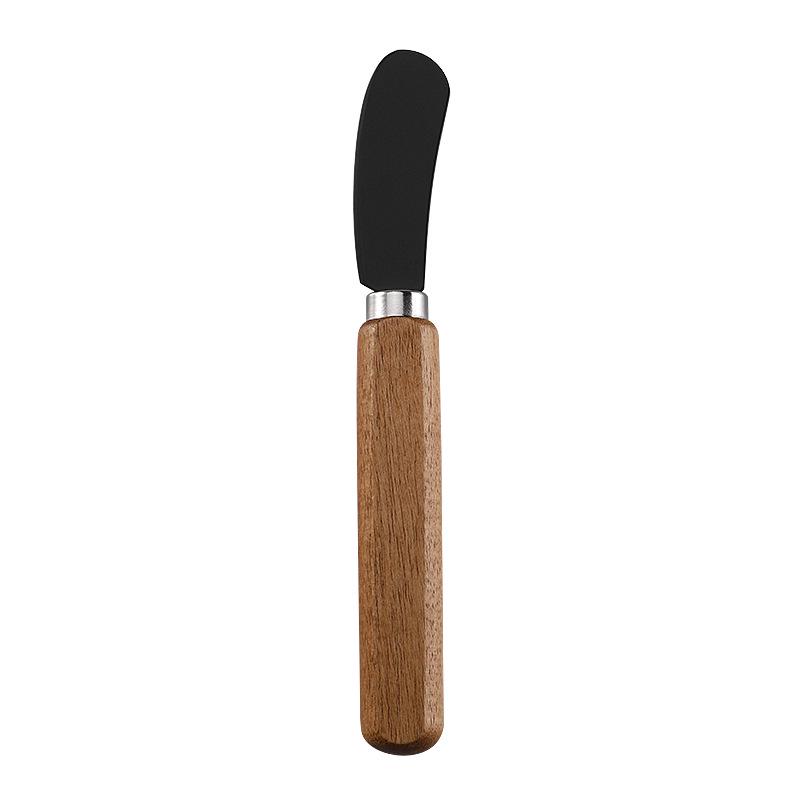 In-Stock Cheese & Butter Knife Set: Stainless Steel Black Blade with Acacia Wood Handles, Western Cutlery