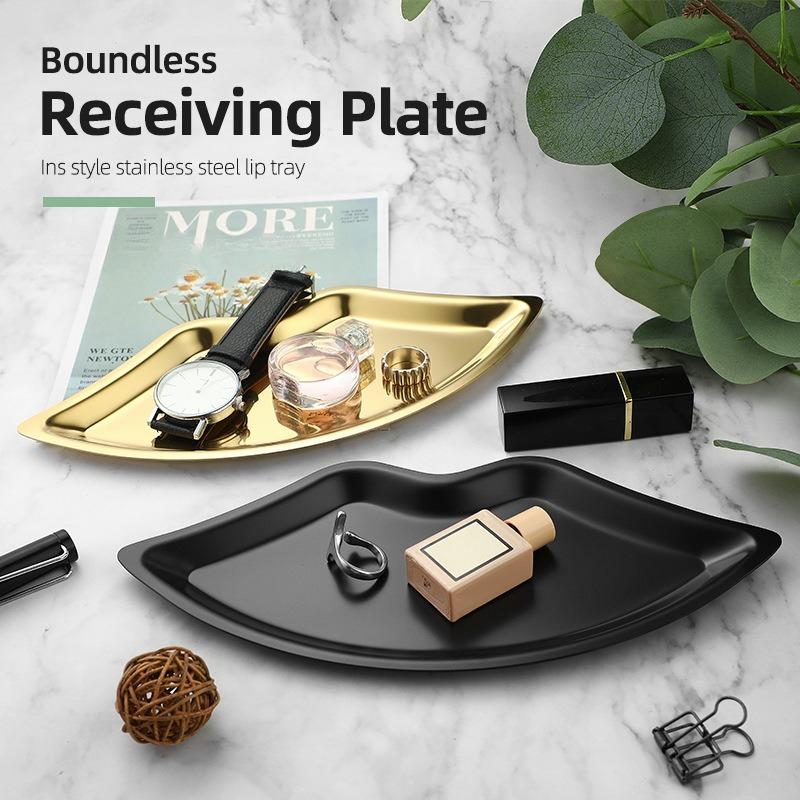 1PC Simple Stainless Steel Lip Jewelry Tray Household Cosmetics Metal Tray Girls Jewelry Storage Tray Home Storage Products