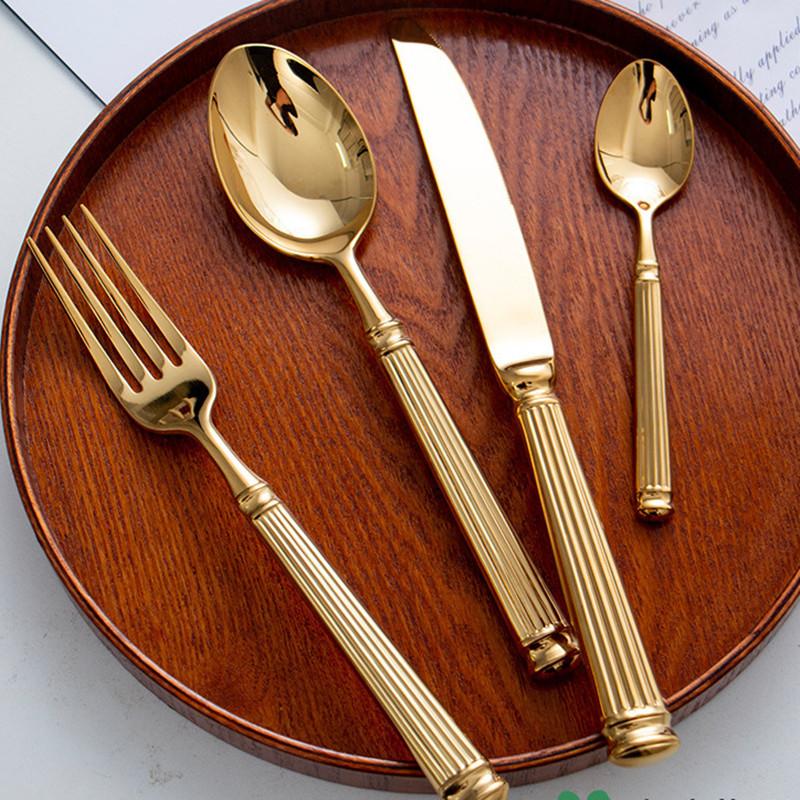 16 Pcs Gold Sliver Tableware Set Roman European Style Stainless Steel Cutlery Elegant Dinnerware Vintage Knife Spoon Fork Set