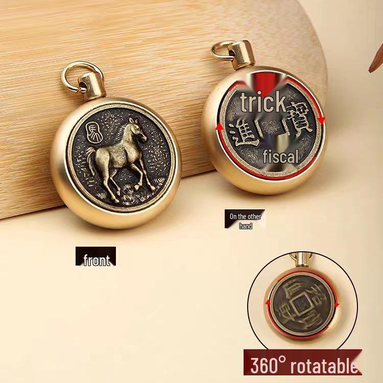 Reiner Messing Pixiu Kürbis Tierkreisanhänger mit Zinnobermünzen Schlüsselanhänger