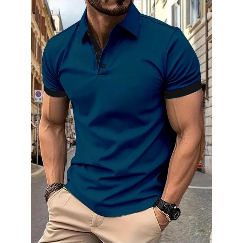 Men's Polo Shirt Short Sleeve Casual Slim Fit Color Blocking T-shirts England Style Streetwear Polos Men's Tops Tees