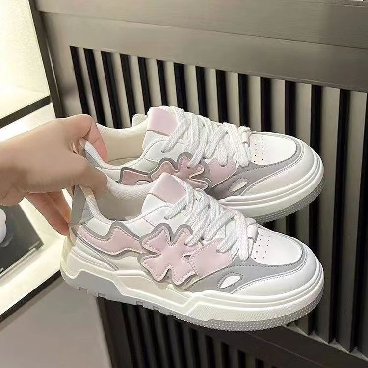 

Интернет-знаменитость четырехлистный клевер лето новый дышащий толстая подошва увеличивающие рост повседневные универсальные спортивные кеды белые туфли 40 розовый