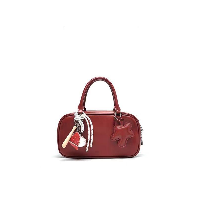 

Qixi Gift Toast Bag Bowling Bag Spring and Autumn Niche Boston Portable Shoulder Messenger Bag червоний