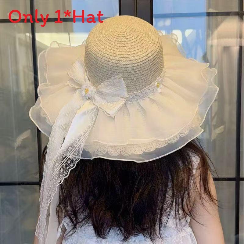 Weaving Lace Bow Sun Hat With Wide Brim For Beach And Vacation