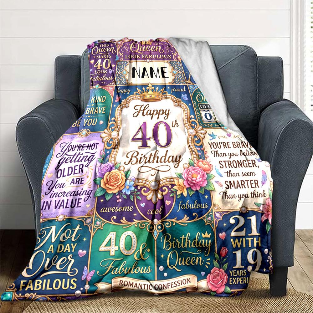 Happy 40Th Birthday Celebration Blanket Personalized Name Soft Warm And Versatile For Sofa Bed Office And Travel Machine Washable Comfortable In All