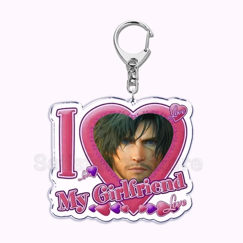 Pfp Sephiroth Acrylic KeyChain Pendant Key Ring I Love My Boyfriend Girlfriend Pink Heart Keyring for Bag Pendant Jewelry Gifts