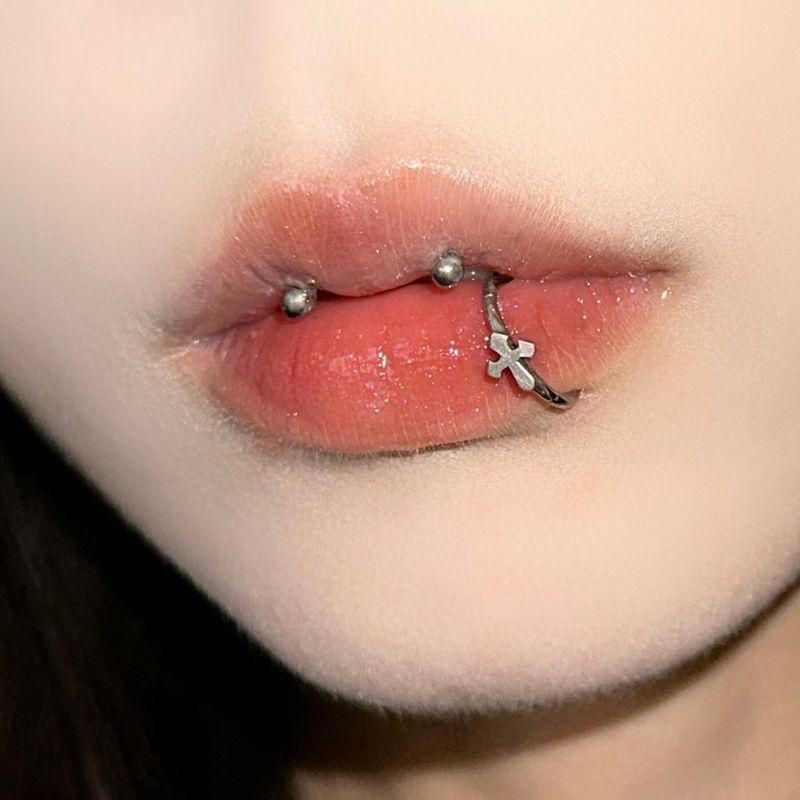 

Raccon Raccoon Cross Seamless Ring Titanium Steel Lip Ring Buckle Ear Bone Stud Fashion Sexy Ins Piercing Jewelry Rod Thickness 1.2mm Ring 8mm