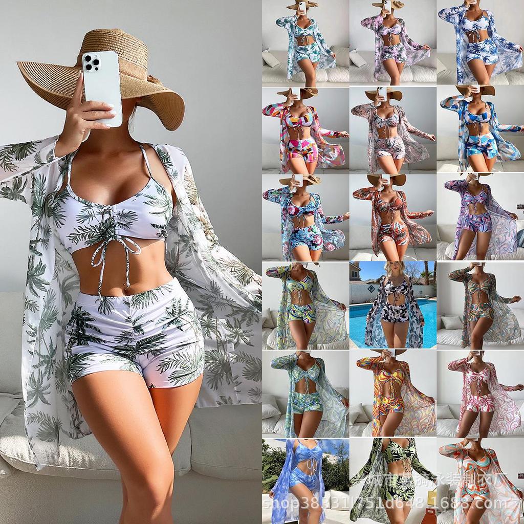 Mingyi European Mesh Blouse & Sexy Leg-Length Pants Three-Piece Swimsuit