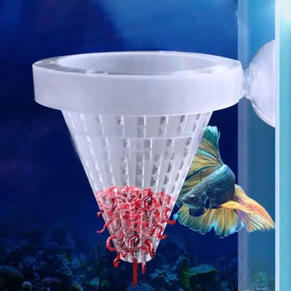 New Tapered Hopper Basket Automatic Feeder Plastic With Suction Cup Aquarium Red Worm Feeding Fish Tank Cone