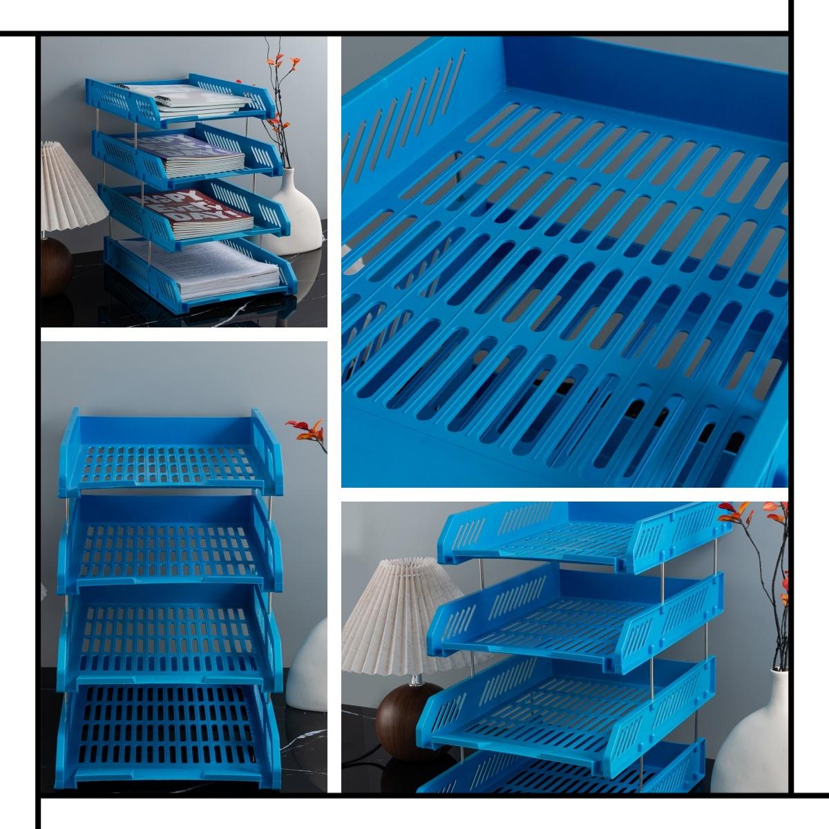 

Полый четырехъярусный лоток для файлов Влагостойкая стойка для файлов Хранение Рамка для файлов Настольное хранилище Стойка для файлов Организация и хранение информации синий