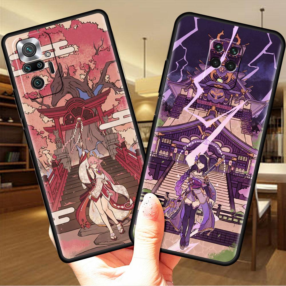 Luxury Black Phone Case For Xiaomi Redmi Note 11 10 9 8 7 Pro 9S 9A 9C 10s 8T K40 10C 10S Funda Cover Genshin Impact Beelzebul