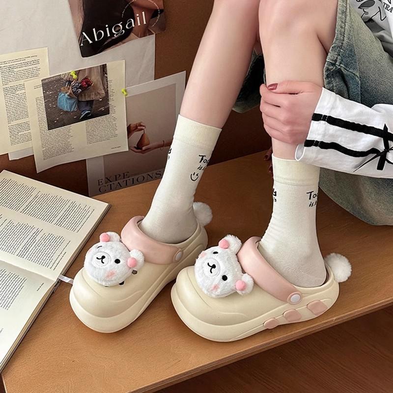 Cartoon Cute Thick-soled Girls Baotou Half Slippers New Summer Wear Beach Non-slip Heightening Casual Hole Shoes