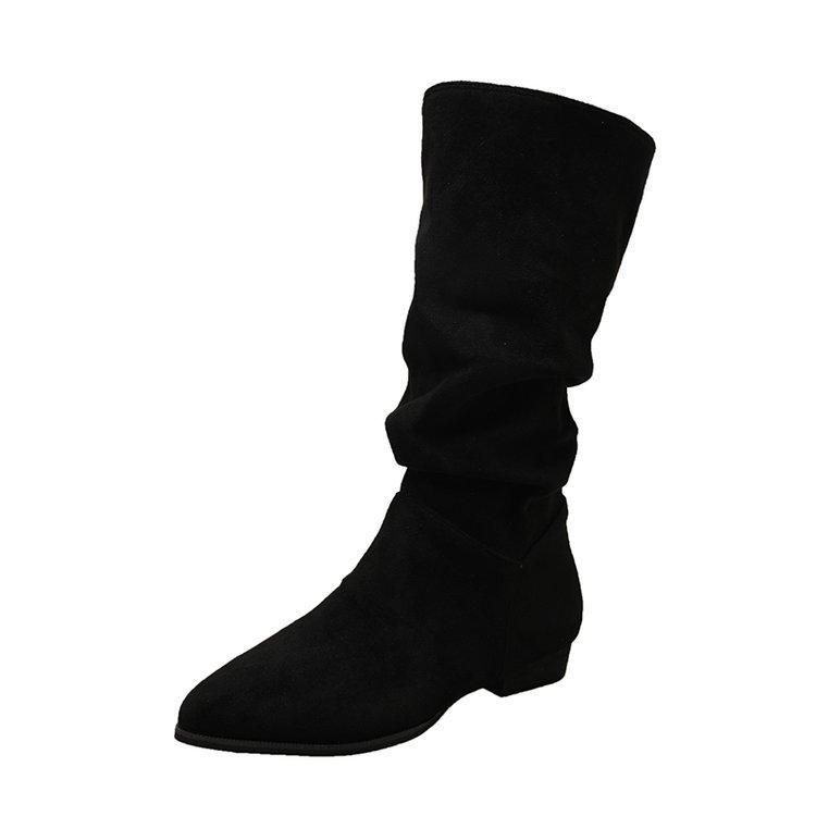 [Ushilai] pointed-toed temperament boots for women's 2025 winter new thick-heeled fashion casual versatile wrinkled boots