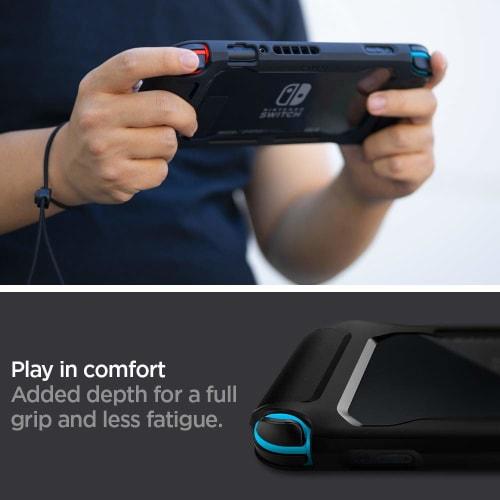 Spigen Nintendo Switch Cover with Strap Screen Protection Anti-Scratch Anti-Fingerprint Shock Absorption TPU Cover Thin Shockproof Switch Cover Rugged