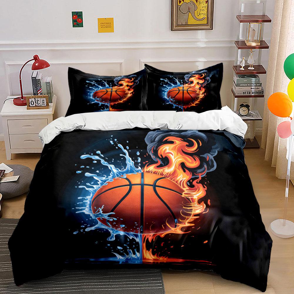"Basketball Fire and Water Art Decor" Soft Skin-Friendly Bedding Set Includes 1 Duvet Cover And 2 Pillowcase Gift