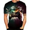 3D Digitaldruck Herren Freizeit Lebendiges Neon Game Controller Design T-Shirt Neu im Rundhals Kurzarm Gamer T-Shirt für Männer