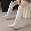 Plus Size Round Toe Wedge With Warm Plush Lining Slip-On Women'S Over The Knee Boots With Rivet Buckle Long Boots