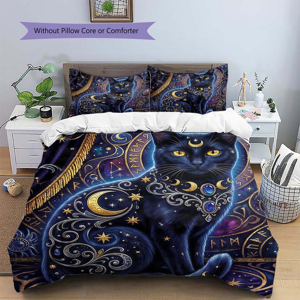 Flower Cat Crow Pattern Bedding,Quilt Set Quilt Cover Pillowcase Home Birthday Gift (1 * Duvet Cover + 2 * Pillowcase, Without Core)
