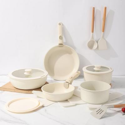Juego de utensilios de cocina con mango desmontable Revestimiento de granito Antiadherente Ollas Cazo Sartén Cacerola Juego de cocina compacto Almacenamiento apilable Olla para cocina de inducción
