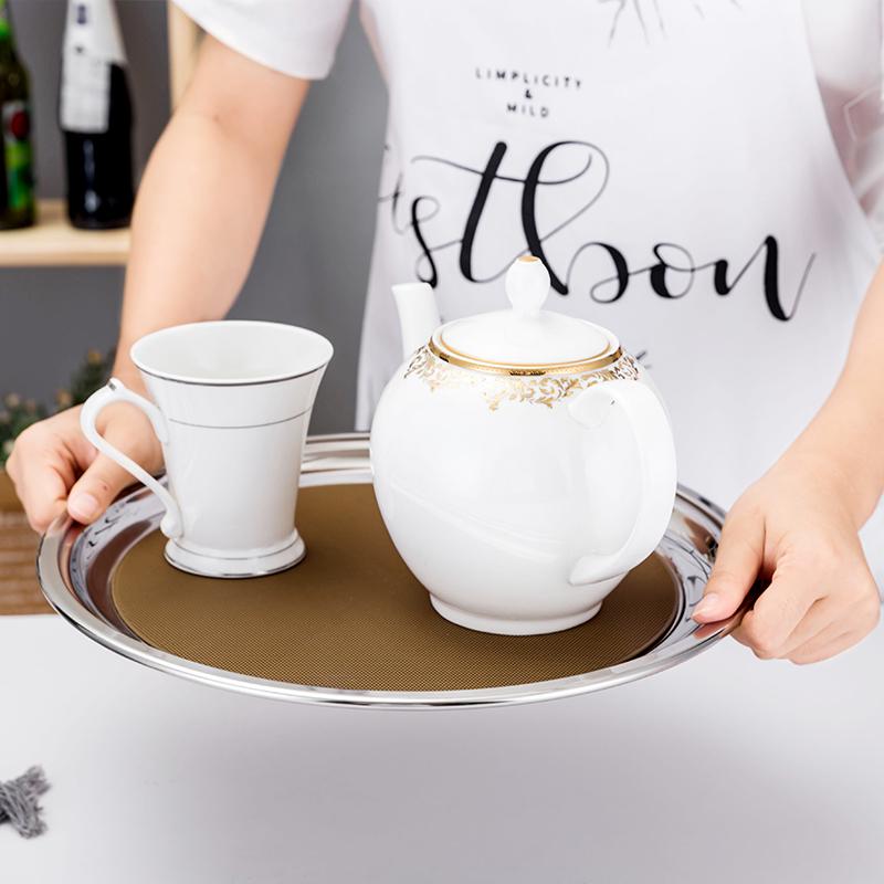 Bar Tableware Thickened Stainless Steel Food Storage Trays Fruit Pans Water Bread Shallow Dish Serving Plate With Anti Skid Pad