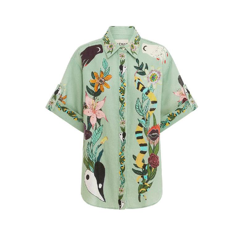 2023 New Casual European & American Two-Piece Set: Cotton & Linen Print Shirt + Shorts