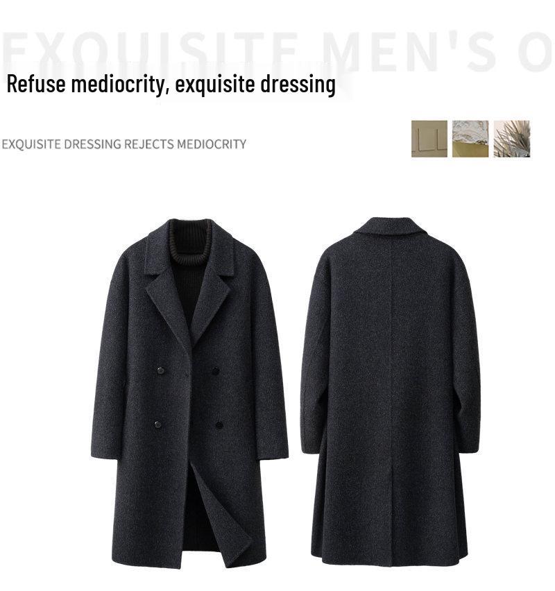 Cappotto di lana a doppio petto da uomo di tendenza 2025 - Capospalla invernale di media lunghezza