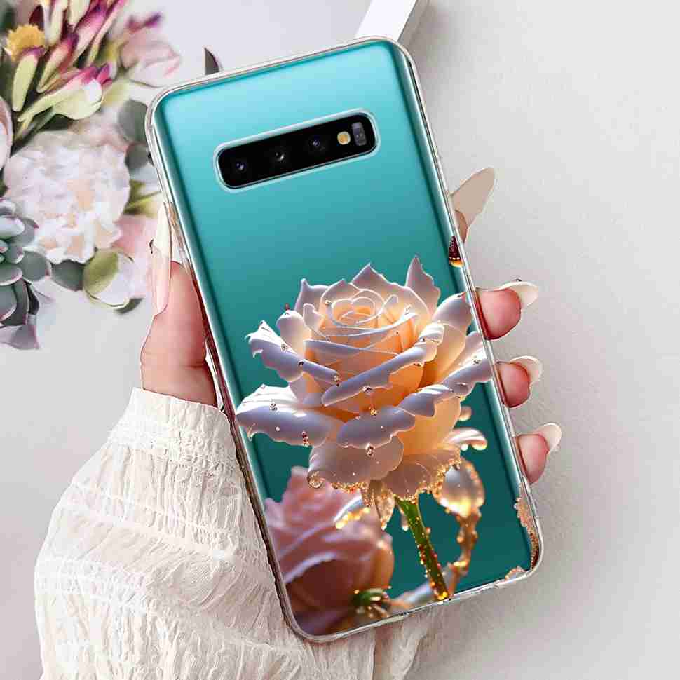 For Samsung Galaxy S10+ Case Fashion Design Soft Silicone TPU Back Cover For Samsung s10+ S10 Plus Butterfly Rose Phone Shell