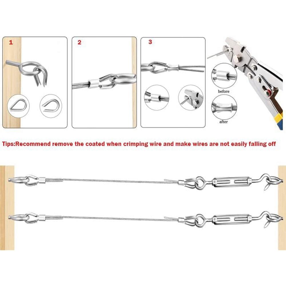30-meter stainless steel rope hanging kit, wire rope kit, 2mm coated stainless steel rope, with M5 rope tensioner and ring hook