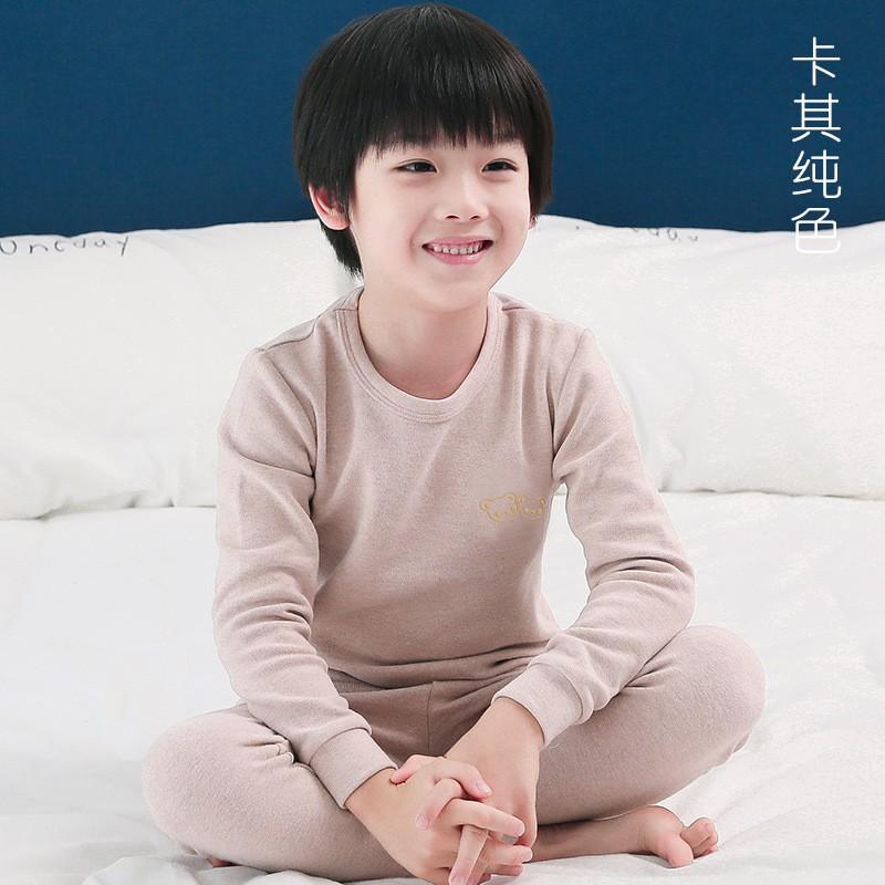 Kids Thermal Underwear Set Fleece Lined Mid-Collar Cotton Sleepwear Boys Girls Winter