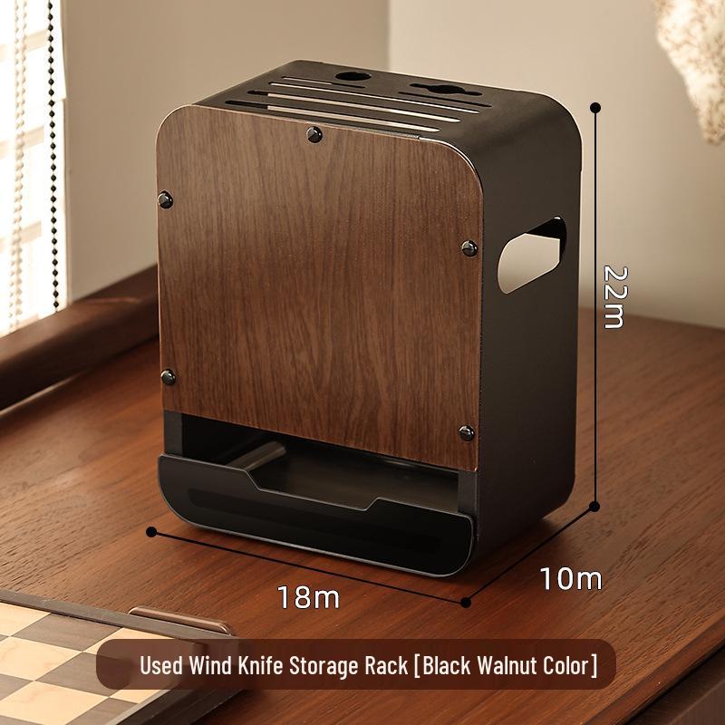 Retro Luxury Knife & Chopstick Holder - No Installation Needed, Anti-Mold, Desktop & Tabletop Storage Rack Black Walnut Knife Rack