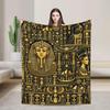 Egyptian Pharaoh Blanket, Gold Hieroglyphics, Cleopatra Art Decor, Soft Flannel Throw