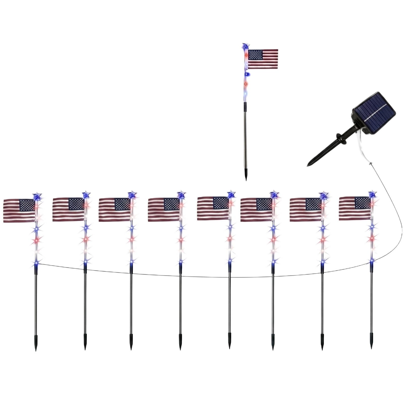 

LED Solar Powered Flag String Lights Outdoor Waterproof Garden Pathway Stake Lighting for Yard Patio Lawn Villa Decoration белый