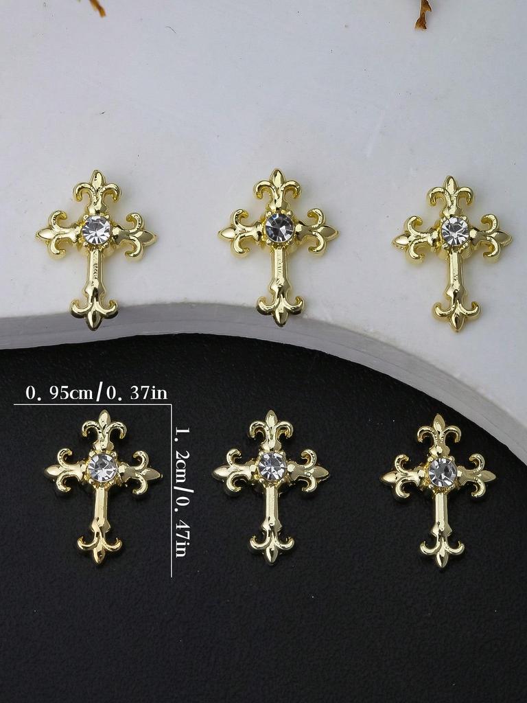 10pcs Gold SilverCross Nail Charms 3D White Pink Rhinestones Nail Art Decorations DIY Nail Gems Nail Supplies