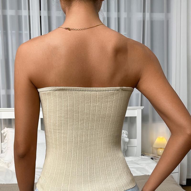 Jaro léto sexy jednobarevná pletená vesta bez ramínek