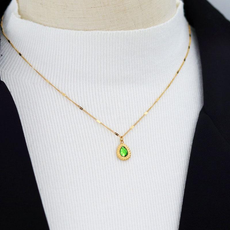 High End Waterproof Necklace Non Tarnish Long Designer Stainless Steel 18k Gold Plated Pear Diamond Necklace for Women
