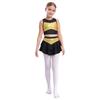 Girls Dance Performance Outfit Sleeveless Crop Top Cutout Back Design Sheer Mesh Patchwork Shiny Sequins Tiered Skirt