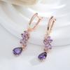 Shiny Purple Natural Zircon Long Dangle Earrings For Women  Rose Gold Color Vintage Ethnic Bride Daily Fine Jewelry