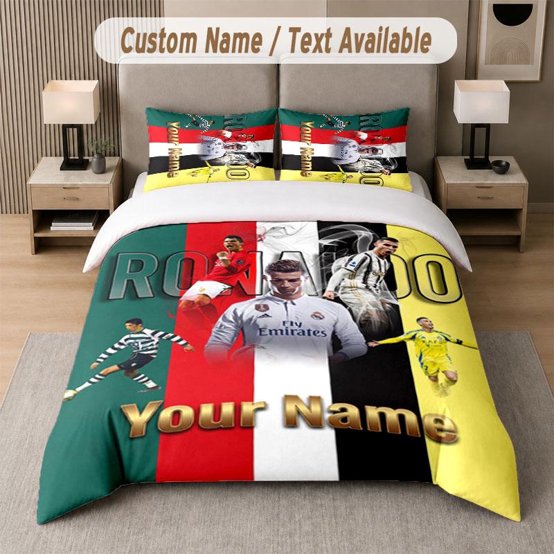 Custom Bedding Set Cristiano Ronaldo Pattern, Print Name Text 1 Duvet Cover Plus 2 Pillowcases Home Textile