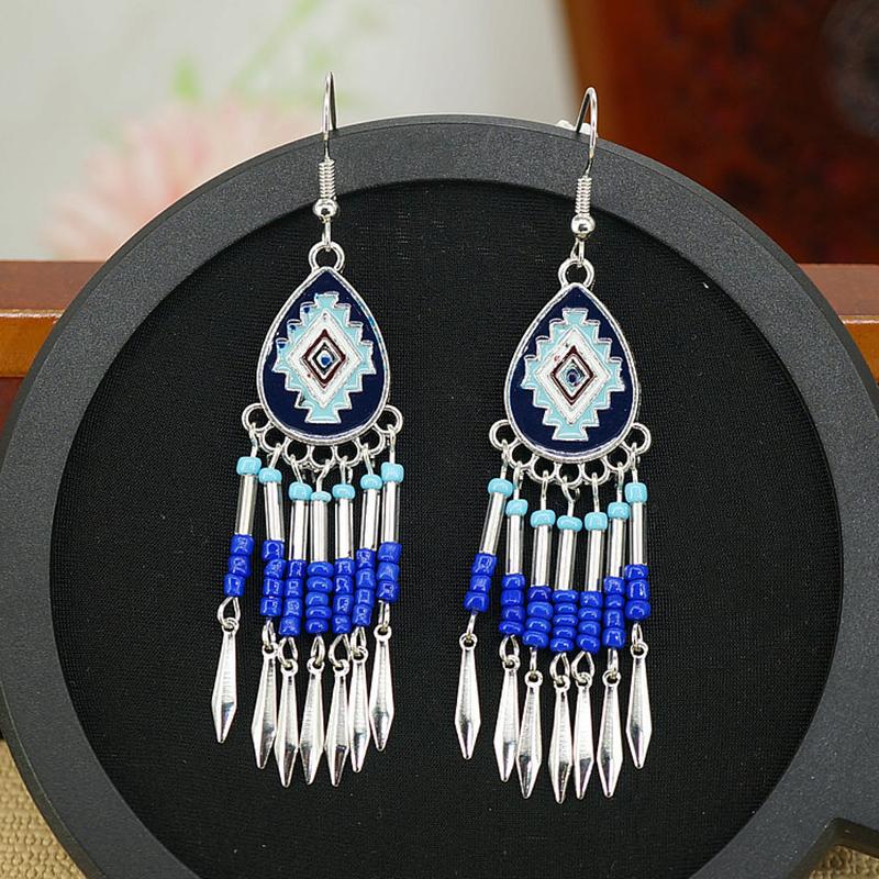 

Bohemian Drop Oil Water Drop Seed Bead Tassel Earrings for Women Ethnic Style Small Exquisite Handmade Dangle Earring Jewelry королевский синий