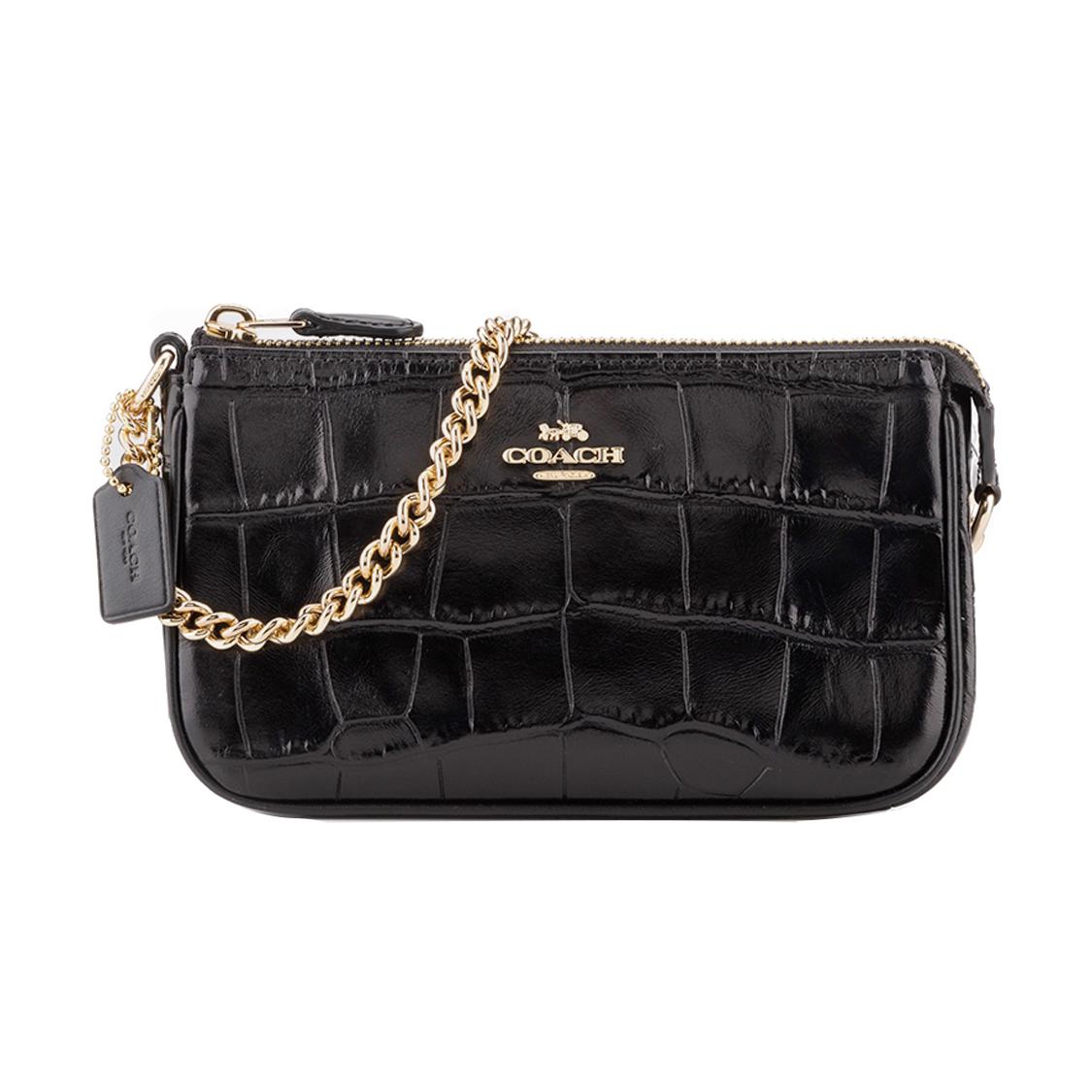 

New COACH Cow Leather Shoulder Bag Mahjong One Shoulder Crossbody Clutch Large Size Women s Black 87857-IMBLK 19.1*5.1*11.9CM