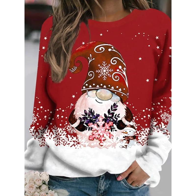 Women's 3D Printed Crew Neck Long Sleeve T-Shirt Fashion Versatile Trend Breathable Casual