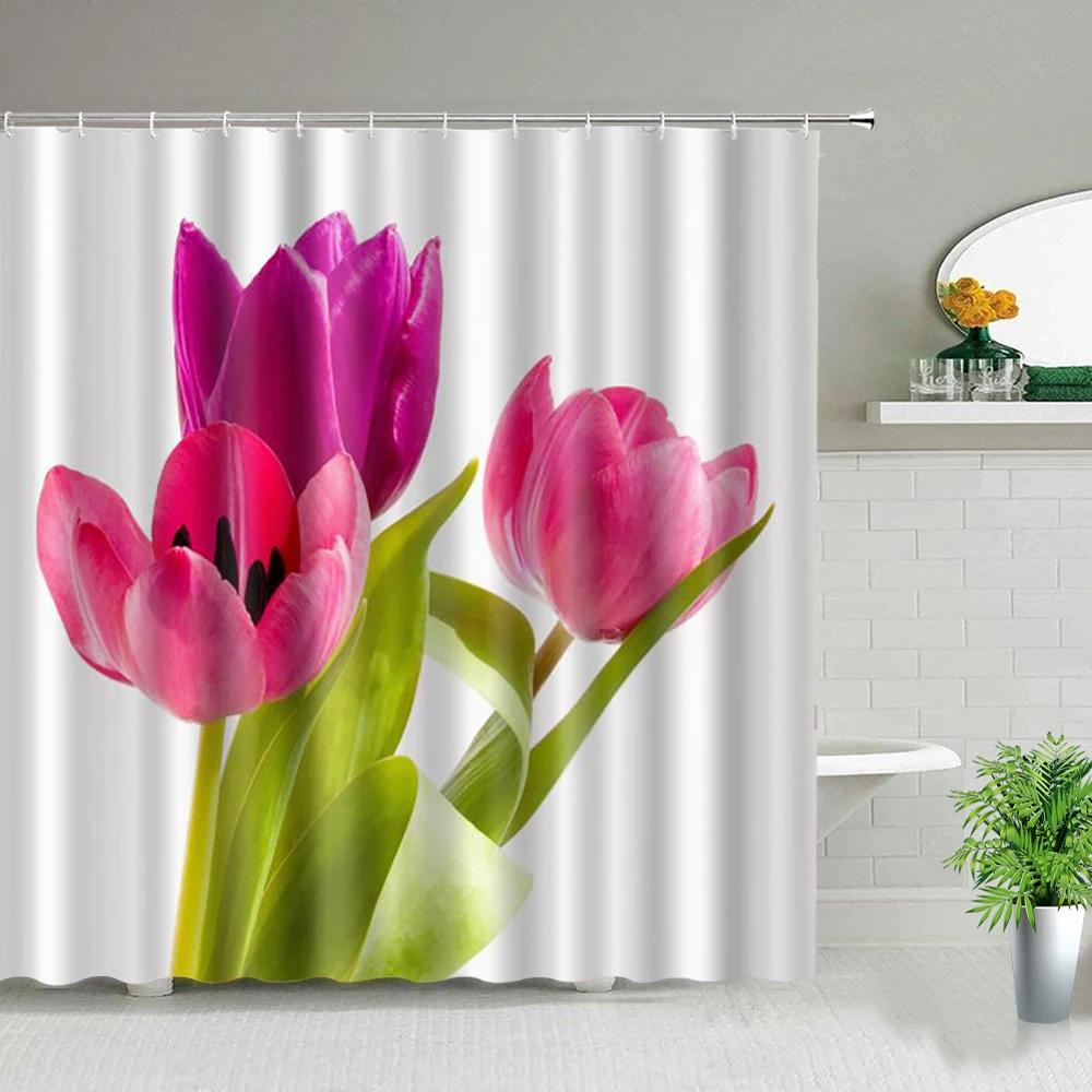 Sprchový závěs s tulipány, Farma červený náklaďák, Slunečnicová rostlina, Motýl, Krajina, Koupelnová dekorativní zástěna, Sprchový závěs