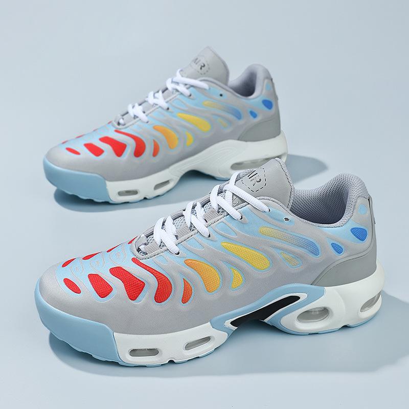 Dicke Sohle Große Größe Sport- und Freizeitschuhe für Herren Fly-Woven Luftpolster Reiseschuhe Laufschuhe Herren Netz Paarschuhe 46 gray