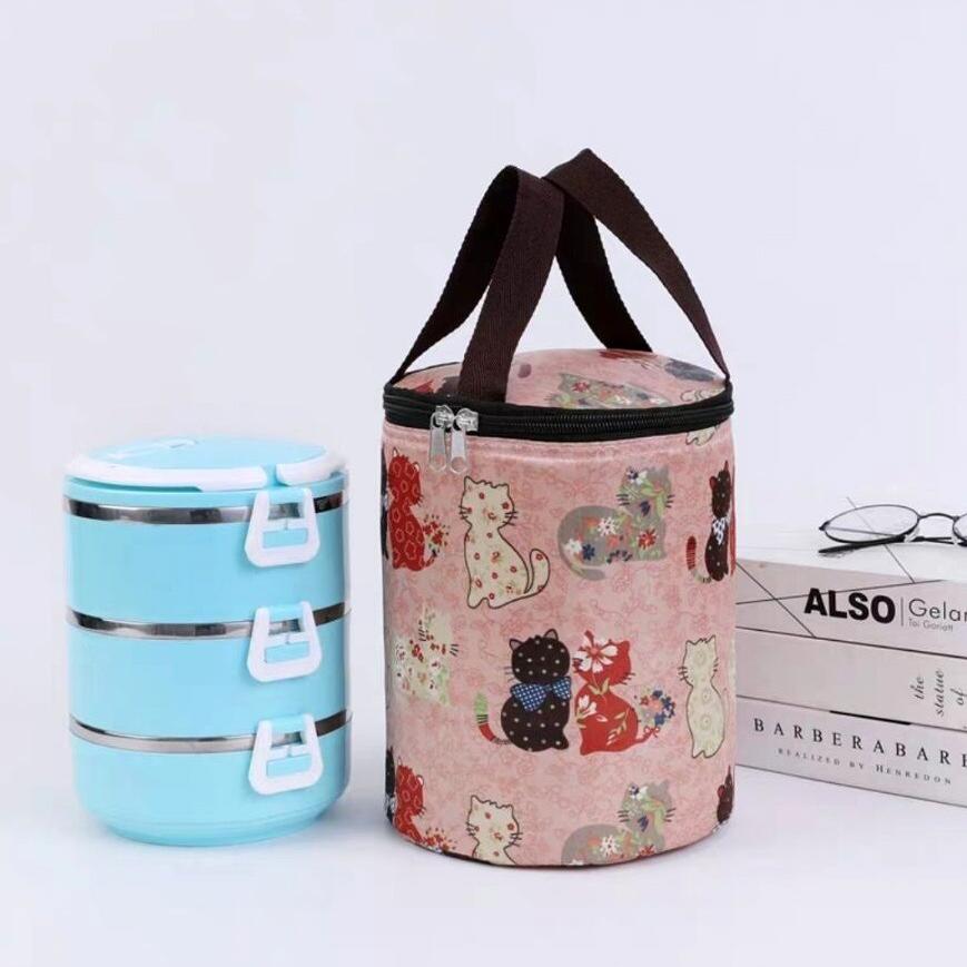 Neue zylindrische Lunchtasche Thermoisolier-Behältertasche Tragbare Lunchbox-Tasche Wasserdichte Lebensmittelaufbewahrung Eisbeutel Kühlertaschen