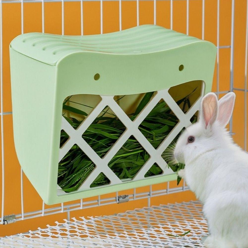Hanging Rabbit Hay Feeder Fixed Large Capacity Bunny Food Feeder Anti-tipping with Lid Rabbit Grass Rack for Small Animal