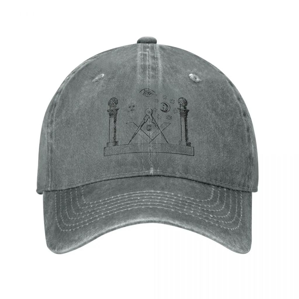 Classic Symbols Of Masonry Freemasonry Baseball Caps for Men Women Distressed Washed Snapback Hat Gold Square Compass Caps Hat