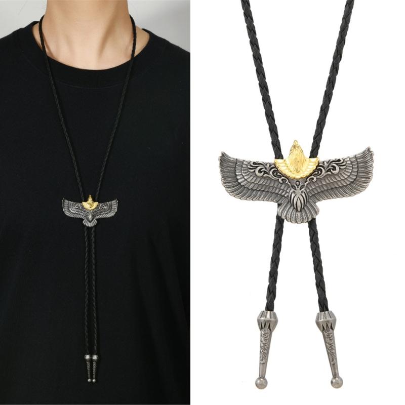 Bird Design PU Leather Necklace Tie With Alloy Accents Bolo Tie Neckwear Fashion Necktie For Men Women Casual Outfit