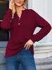Elegant V-Neck Long Sleeve Plus Size T-Shirt for Autumn/Winter