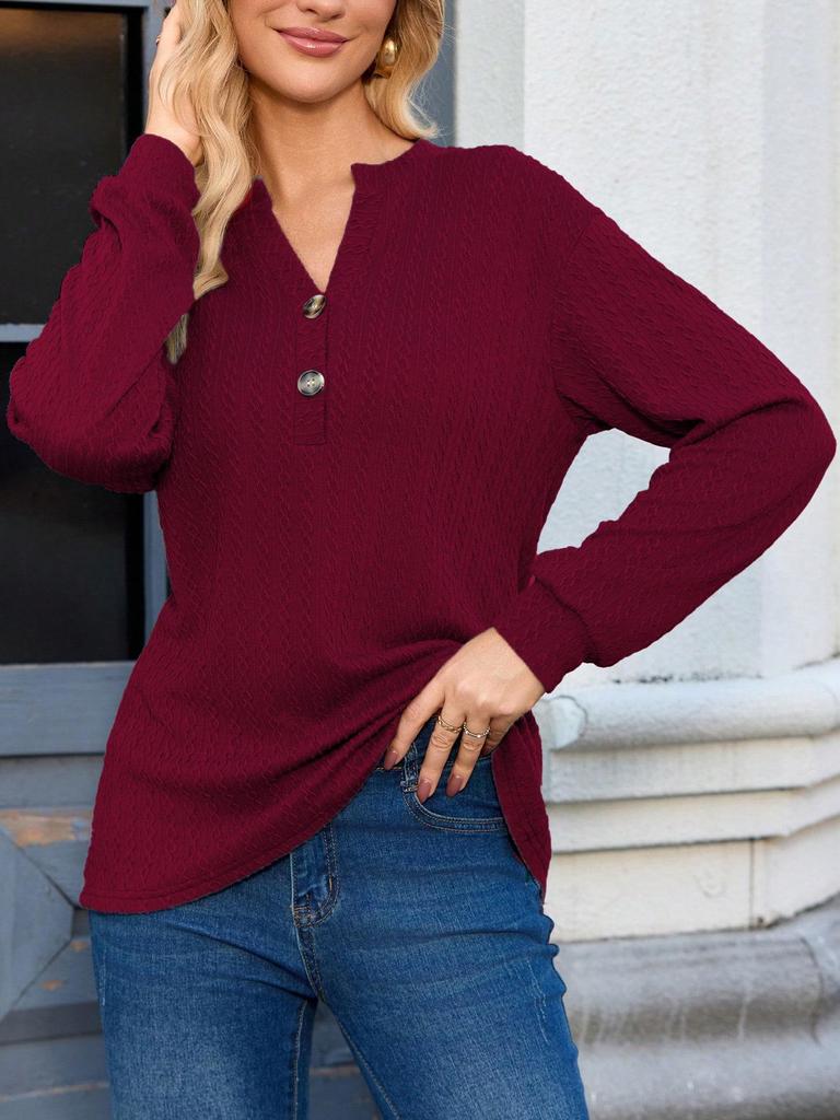 Elegant V-Neck Long Sleeve Plus Size T-Shirt for Autumn/Winter